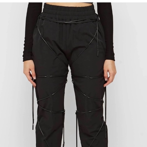 Maniere de Voir black lace up bondage joggers - Picture 4 of 15